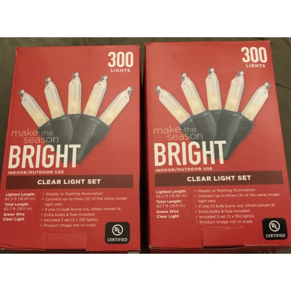2 Boxes Make The Season Bright 300ct Clear Light Set Christmas Holiday 600 Total